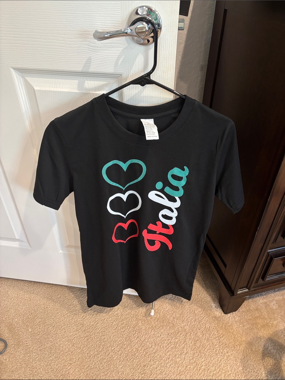 SHEIN Black Tee with Green White Red Italia Hearts